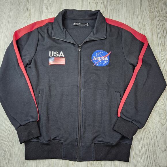 NASA Jacket Mens Large Black Red Track Full Zip USA Flag Hudson Outerwear‎ - Picture 1 of 10